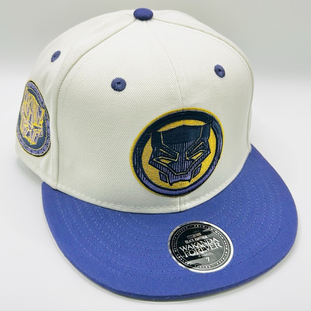 Black Panther Marvel Wakanda Forever 2-Tone Fitted Hat Cap Size 7 Cream Casual